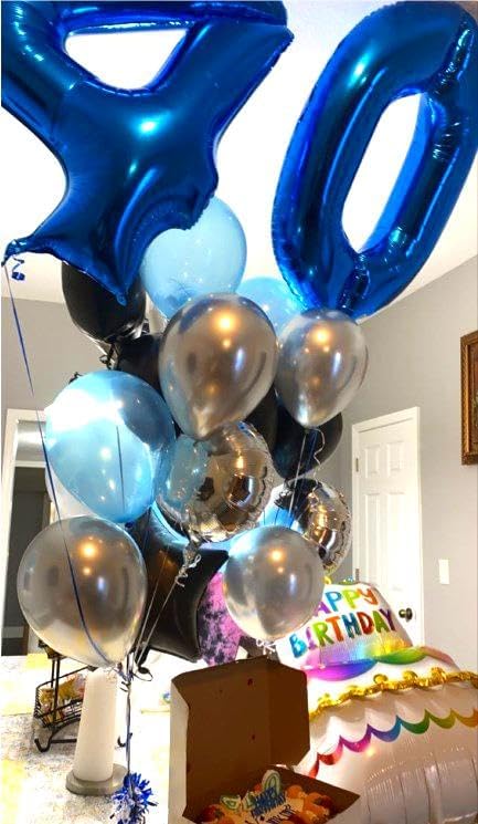 Blue Jumbo Number 40 Balloon 40 Inch, Women Men 40 Birthday Supplies, Foil Helium 40 Birthday Giant Balloon, Mylar Blue Number Balloons Anniversary Decorations