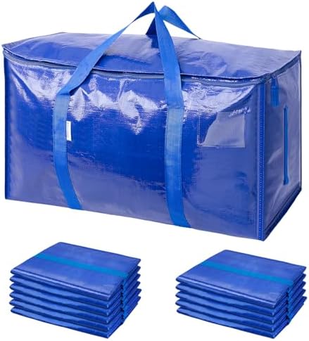 TICONN 12 Pack Extra Large Moving Bags with Zippers & Carrying Handles, Heavy-Duty Storage Tote Moving Boxes for Space Saving (12 PK, 18 Gallon) by TICONN