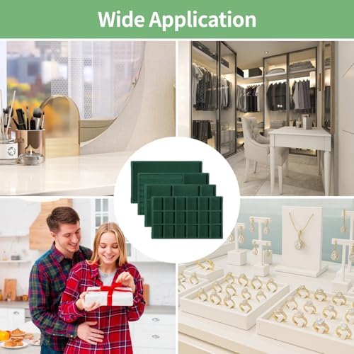 8 Pcs Jewelry Drawer Organizers, Velvet Jewelry Trays for Drawer, Stackable Jewelry Trays, Ideal for Rings, Earrings, Bracelets, Necklaces, Green - Image 5