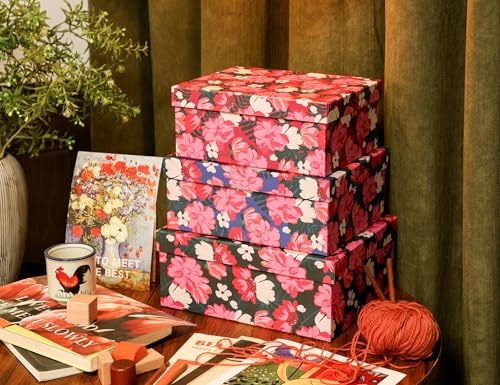 3-Piece Decorative Storage Boxes with Lids, Vibrant Pink and White Flower, Paperboard Keepsake box Set, Photo Storage Box for Memory, Home Decor, Knick-knacks Organizer, Shelf Decor - Image 2
