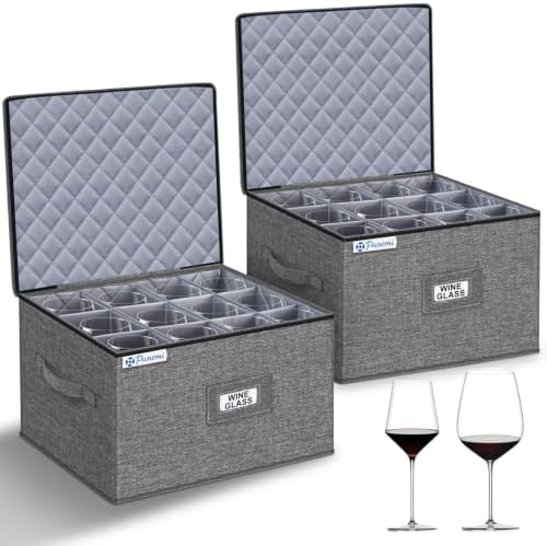 punemi Wine Glass Storage Holder for 24 Glasses, Hard Shell Moving Case Box by Punemi