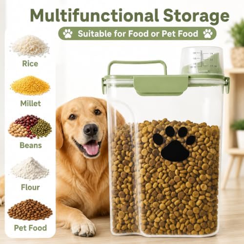 5-7Lbs Dog Cat Food Storage Container with cleaning brush, Measuring Cup,4 Snap Seals, Portable Pet Food Containers with Upgraded Large Nozzle for Dogs,Cats,Birds,Small Animals(Large-Green) - Image 3