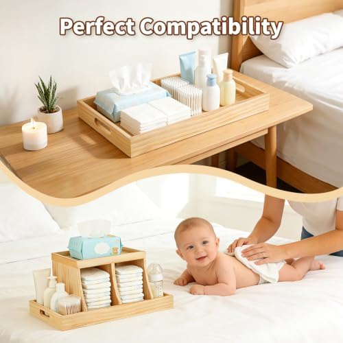 Three colors Diaper Organizer, Wooden Diaper Caddy Organizer, Changing Table Organizer, Diaper Storage Organizer, Nursery Baby Organization (Brown) - Image 6