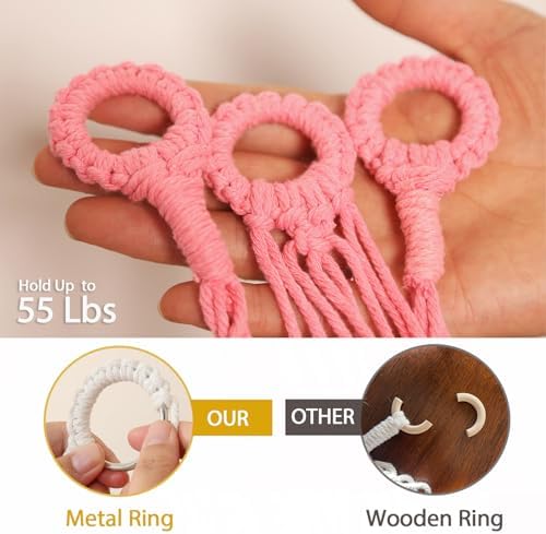 YKBU Stuffed Animals Hammock Corner Hanging Net with Tassel Macrame Stuffed Animal Storage Plush Toy Holder Toy Organizer for Boho Nursery Playroom Bedroom Kids Room (pink, large) - Image 4