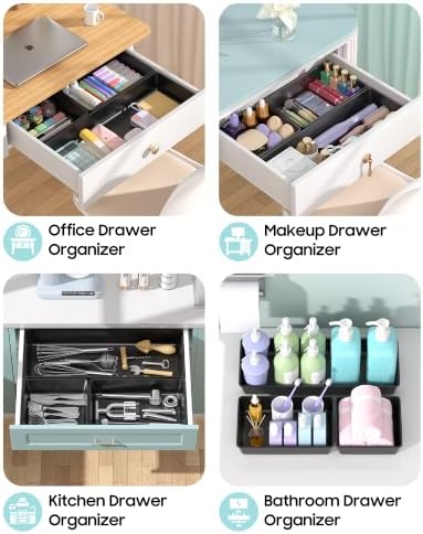 10 Pack Large Size Plastic Drawer Organizers Set, 3 Sizes Desk Drawer Organizer Trays, Storage Bins for Vanity, Makeup, Bathroom, Kitchen Utensils and Office (Black) - Image 5