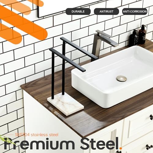 Towel Racks Matte Black Free Standing 2-Tier Hand Towel Holder for Bathroom Vanity Countertop with Thicken Steady Marble Base, Stainless Steel AN7003MB - Image 6