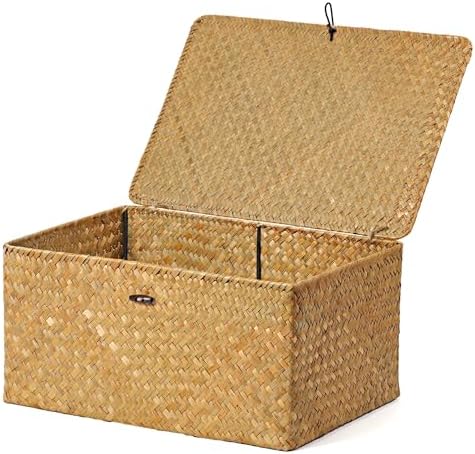 Nonam Large Wicker Basket with Lid,Seagrass Shelf Storage Basket,Natural by Home