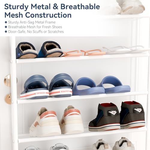 Whitmor 36 Pair Over The Door Shoe Organizer, 12 Tier Hanging Shoe Organizer with Metal Frame & Mesh Shelves, Hanging Shoe Rack for Closet Organizer & Storage, 21.7" W x 7.5" D x 74" L, Matt White - Image 5