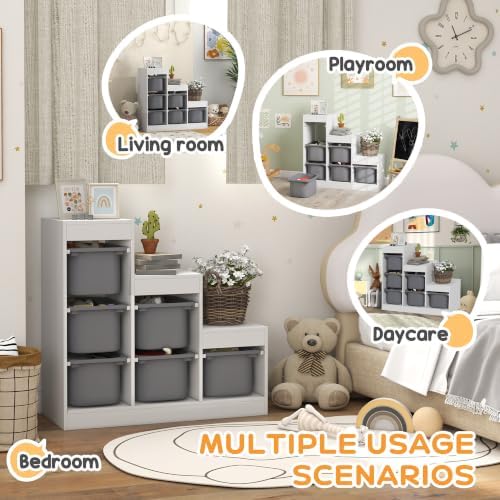 Qaba Kids Toy Storage Organizer with 6 Storage Bins, Aged 3-8 Years, Gray - Image 4