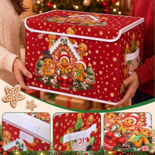 Briwooody Christmas Gingerbread Storage Bin with Lid and Carrying Handle Gingerbread Man Foldable Storage Box Large Xmas Decorative Collapsible Container Basket for Organizing Closet Home Bedroom Gift - Image 3