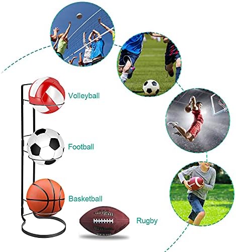3-Tier Sports Ball Storage Rack Freestanding Wall Mount Ball Organizer - Image 5