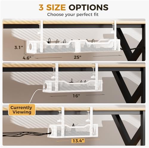 2 Pack Under Desk Cable Management Box White, Cinati 26.8" Wire Organizers No Drill, Cord Organization Tray with Clamp for Office, Home - No Damage to Desk - Image 6