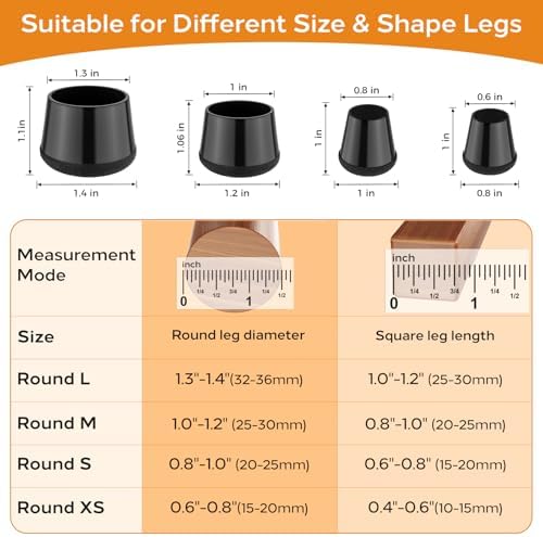 24 PCS Silicone Chair Leg Floor Protectors Extra Small(0.6"-0.8") Rubber Felt Furniture Pads Chair Legs Caps/Covers for Hardwood Floors, Tile from Scratches & Reduce Noise - Round, Black - Image 2