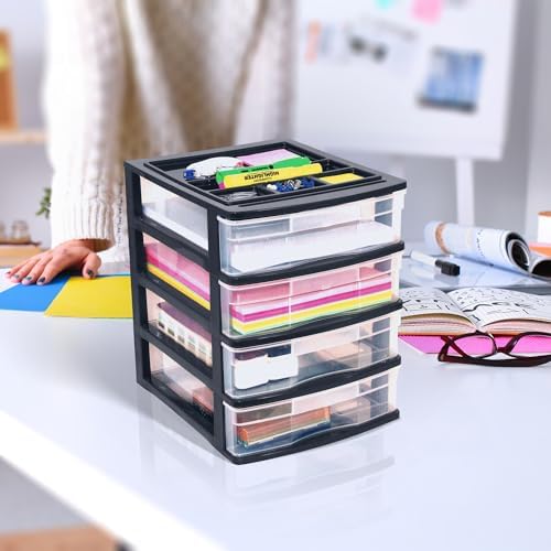 Gracious Living 4-Drawer Desktop Organizer with Tray Top, Black, 3-Pack - Image 2