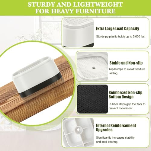 4 Pack Furniture Risers 3 Inch, Adjustable Bed Risers Heavy Duty for Table Desk Couch Chair Sofa Cabinet Bed Legs Dorm, Square Stackable Bed Raisers Blocks Lift Height 1", 2",3"or 4", White - Image 4