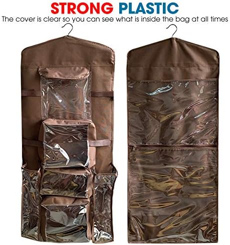 ProPik Hanging Double Sided Wrapping Paper Storage Organizer with Multiple Pockets, Organize your Gift Wrap, Gift Bags, Bows, Ribbons 40"X17" Fits 40 Inch Rolls Clear PVC Bag (Brown) - Image 2