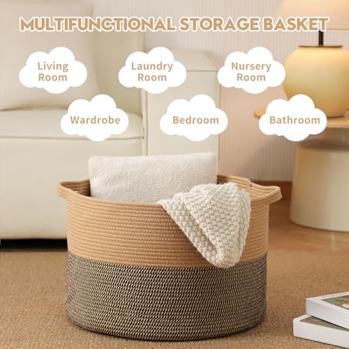 Foldable Laundry Hamper Basket with Collapsible Handle Cotton Rope Soft Woven Fabric Storage Organizer Clothes Toys Nursery Bedroom Dorm Space Saving Bin (Camel & Mix Camel, 80L(21.7"D x 13.8"H)) - Image 3