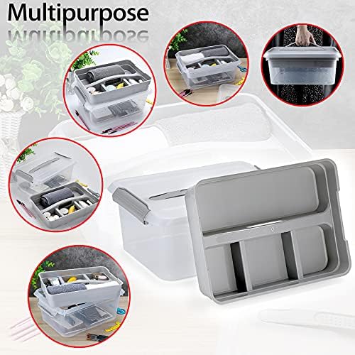 BTSKY Stack & Carry Box, Clear Plastic Storage Container Stackable Home Utility Box with Removable Tray Multi-Purpose Storage Bin for Organizing Stationery, Sewing, Art Craft Supplies(Grey) - Image 2