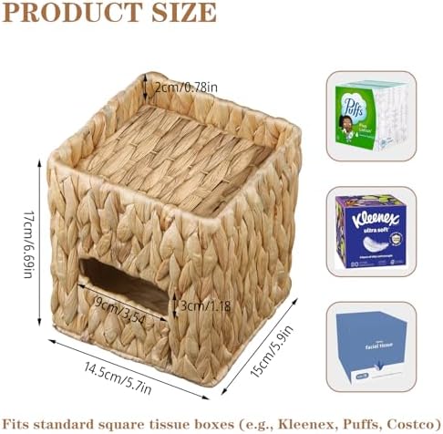 Woven Tissue Box Cover Square with Storage Tray, Tissues Cube Box Holder - Image 4