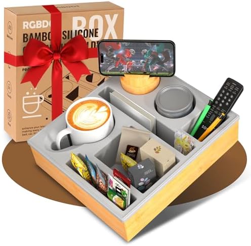 Couch Cup Holder Tray - Couch Organizer Caddy, Silicone Beach Caddy with Cup Holder, Sofa and Bed Drink Holder and Couch Tray Table for Snacks Beverage Remote (Gray) by Unknown