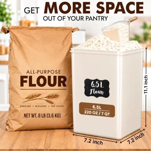 2 PC [7 Qt/ 6.5L/ 220 Oz] Large Flour Storage Containers with Airtight Lids - Image 2