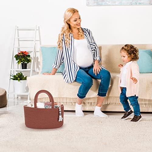XUANGUO Cotton Rope Baby Diaper Caddy Organizer Basket with handles Rust - Image 5