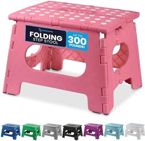Handy Laundry Folding Step Stool 9 Inch, Pink, Non-Slip Holds 300 lbs by Handy+Laundry