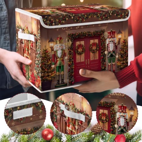 Briwooody Christmas Nutcracker Storage Bin with Lid and Carrying Handle Red Christmas Storage Box Large Xmas Nutcracker Decorative Collapsible Container Basket for Organizing Closet Home Bedroom Gift - Image 5