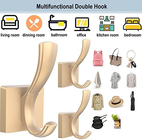 TOFIIGREM Gold Hooks for Wall, Heavy Duty Thick Aluminum Alloy Entry Coat Hooks for Hanging Key Robe Hat Backpack, Wall Mount Holder Bathroom Kitchen Garage(4 Pack, Gold) - Image 3