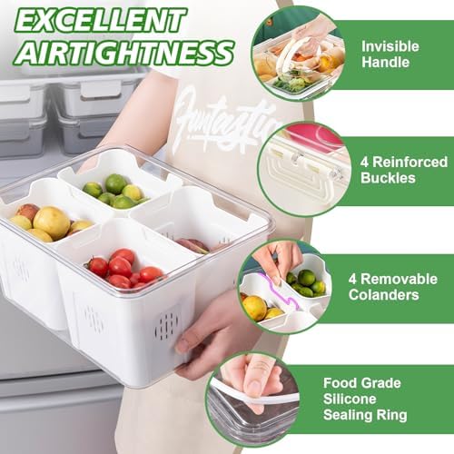 Fruit Storage Containers for Fridge with Lid and Handle, Veggie Tray Bins - Image 4