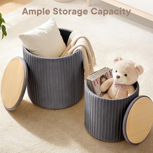 DUMOS Round Ottomans with Storage Set of 2, Vanity Stool, Foot Stool - Image 5