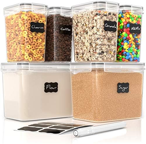 Simply Gourmet Airtight Food Storage Containers with Lids – 6 Piece Assorted Size Kitchen Pantry Organization Set, BPA-Free Clear Plastic, Stackable Containers for Cereal, Flour, Sugar, Rice, Snacks by SimplyGourmet