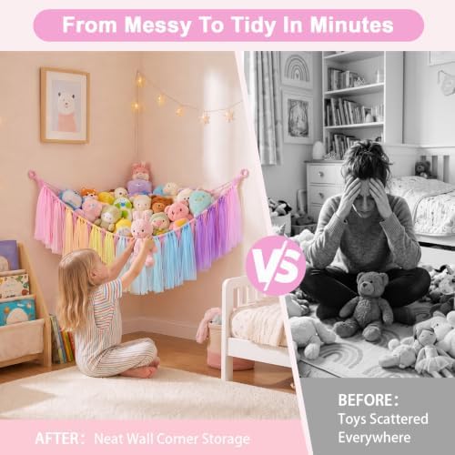 FIOBEE Stuffed Animals Net LED Light Toy Hammock for Kids Bedroom Storage - Image 3