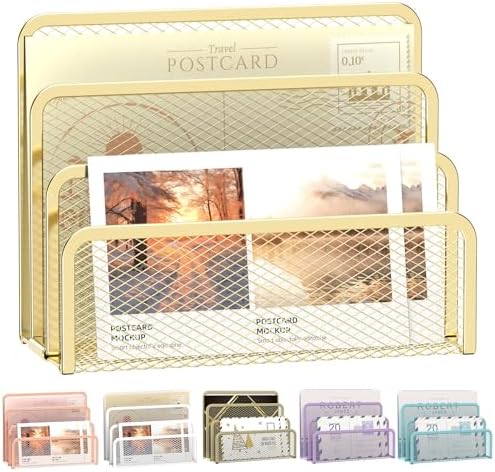 Mail Organizer Countertop for Desk, Mail File Holder with 3-Slot, Gold by SUPEASY