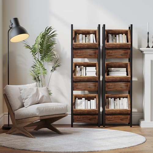 LITTLE TREE 3-Tier Basket Stand, Wooden Floor Stand Shelving Unit, Standing Organizer Storage Rack for Kitchen, Bathroom, Living Room (Rustic Brown, 2) - Image 5