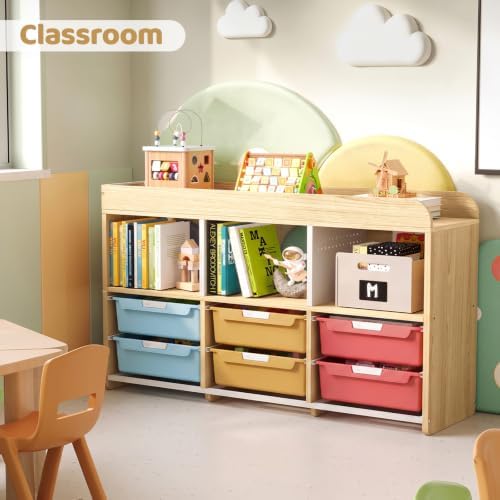 Classroom Storage Organizer with 6 Bins, 3 Shelves and Pegboard, Rainbow - Image 6