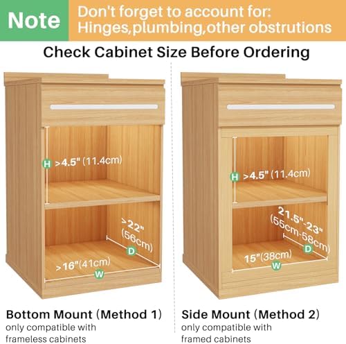 Pull Out Cabinet Organizer, Soft Close Wooden Slide Out Drawers for Pots and Pans, Full-extension Roll Out Shelves for Kitchen Cabinets, Pantry Organization, Bottom & Side Mount(15"W X 21"D x 3.4''H) - Image 3