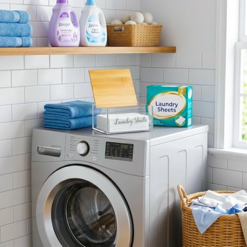 Acrylic Laundry Detergent Sheets Holder with Bamboo Lid, Laundry Soap Sheets Container Box Dispenser for Laundry Room - Image 6