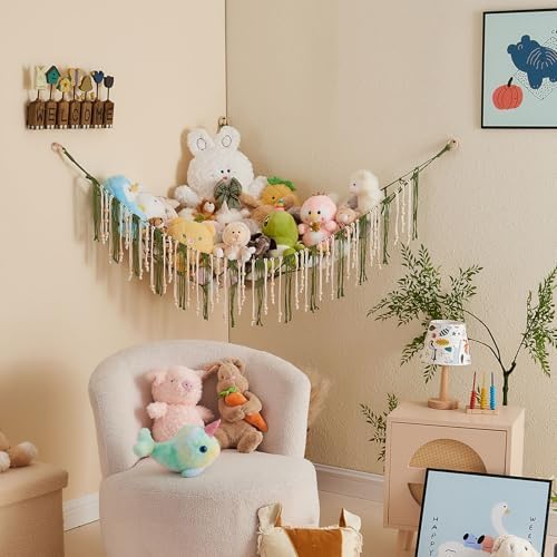 Pretty Jolly Stuffed Animal Storage Hammock with Wooden Beads and Tassels - Image 4