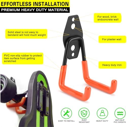 6 Pack Garage Hooks Heavy Duty Storage Organizer Wall Mount Power and Garden Tool Hangers, for Hanging Ladders, Ropes, Hose, Bulk Items - Image 2