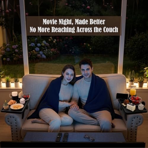 Nnewvante 2 Pack Couch Arm Table, Bamboo 3-in-1 Couch Cup Holder Tray,Black - Image 5