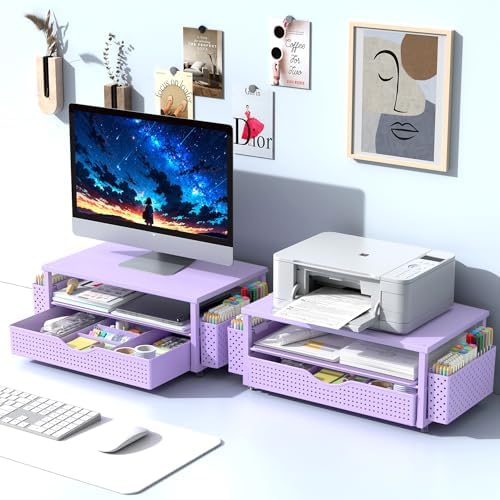Spacrea Computer Monitor Stand with Drawer and 2 Pen Holders, Purple - Image 7