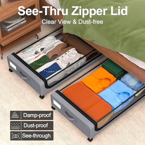 GoMaihe Under Bed Storage with Wheels 48L Grey 4-Pack - Image 4