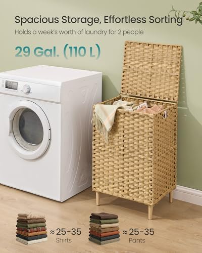 SONGMICS 2-Section Laundry Hamper with Lid, PE Rattan, 29 Gallons (110 L) - Image 3