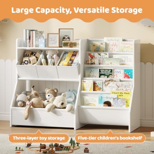 FOUCSSOMEI Kids Toy Storage Organizer with Bookshelf for Playroom Nursery - Image 4