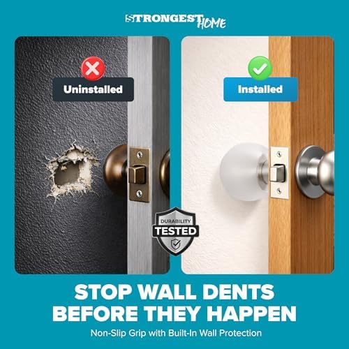 STRONGEST HOME Clear Silicone Door Knob Cover & Wall Protector – Soft Rubber Handle Grip for Arthritis Support and Quiet Damage Prevention (4 Pack) - Image 6