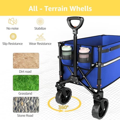 ROSONG Collapsible Wagon Cart with Wheels Foldable - Folding Utility Heavy Duty Wagons Carts for Grocery Sports Garden Shopping Camping Wheelbarrows (Blue, 120L) - Image 4