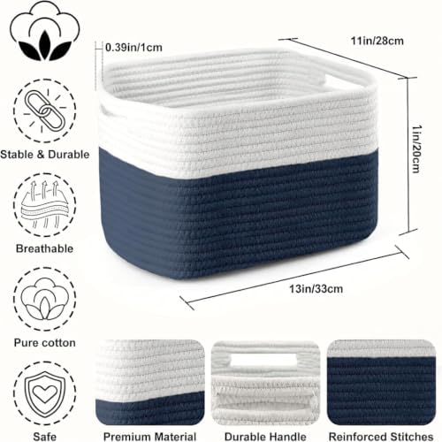 4 Pack Storage Baskets for Organizing, 13''Lx11''Wx8''H Woven Baskets for Storage Toys, Towels, Books, and Clothes, Cotton Rope Basket for Shelves with Handle - Image 2