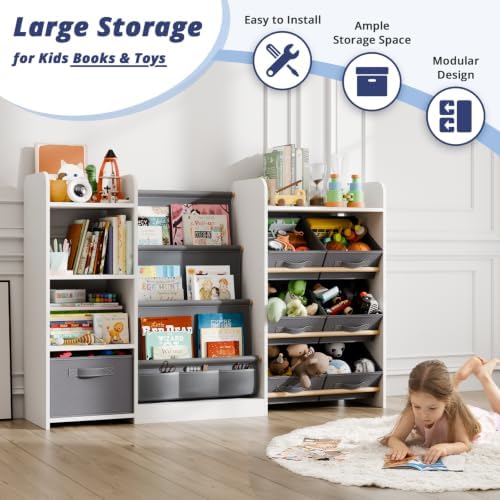 Kids Bookshelf and Toy Storage with 7 Removable Bins, 52 inch, White - Image 5