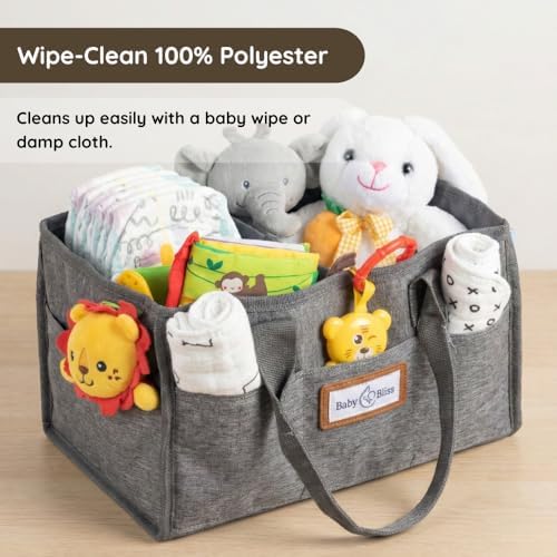BabyBliss Polyester Diaper Caddy Organizer - Portable Wipe-Clean Nursery Storage Basket with Pockets and Dividers for Diapers, Wipes and Baby Essentials - For Nursery, Living Room and Car - Image 2